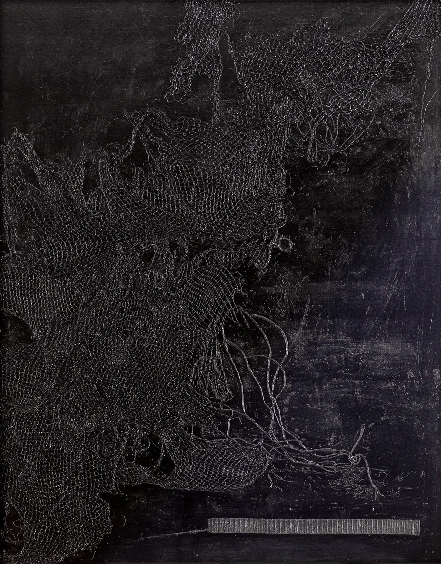 This Is a Confinement, 2021, Assemblage — used polypropylene nets, fabric, acrylic and oil on canvas